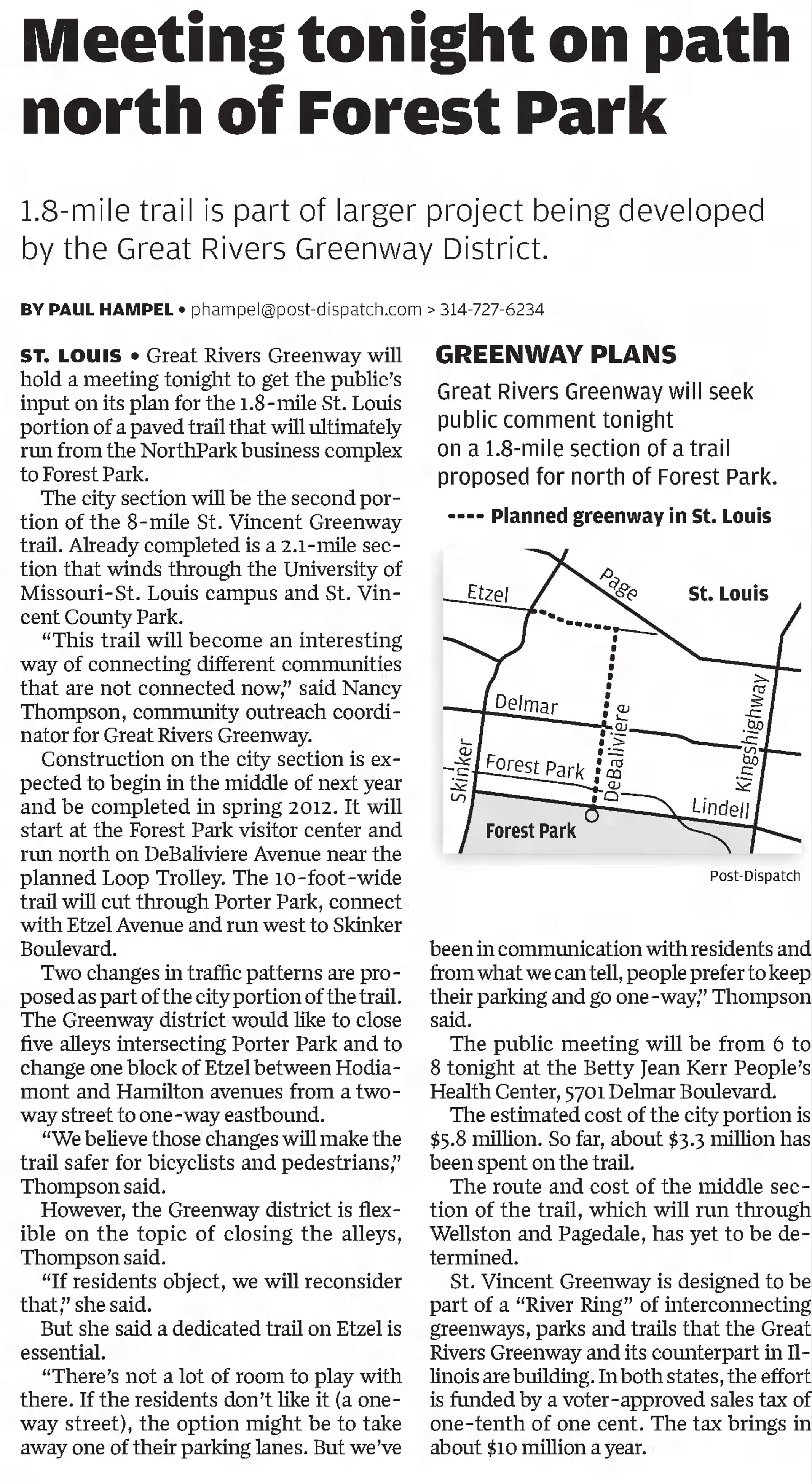 Meeting tonight on path north of Forest Park
https://www.newspapers.com/image/152354610/