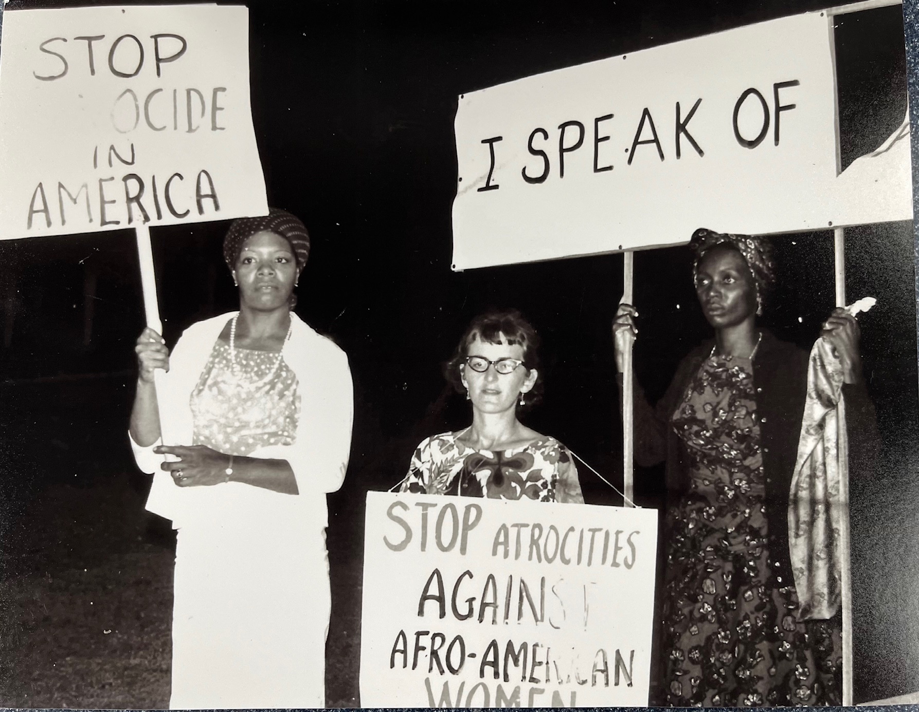 Maya Angelou and Efua Sutherland protesting