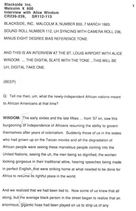 Alice Windom Interview about Malcolm X, March 1993