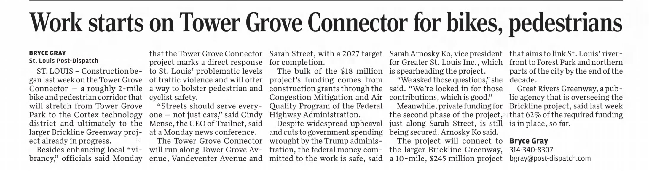 Work starts on Tower Grove Connector for bikes, pedestrians
https://www.newspapers.com/image/1216619101/