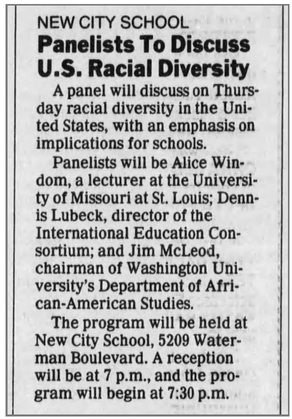 "Panelist to Discuss U.S. Racial Diversity," 1992