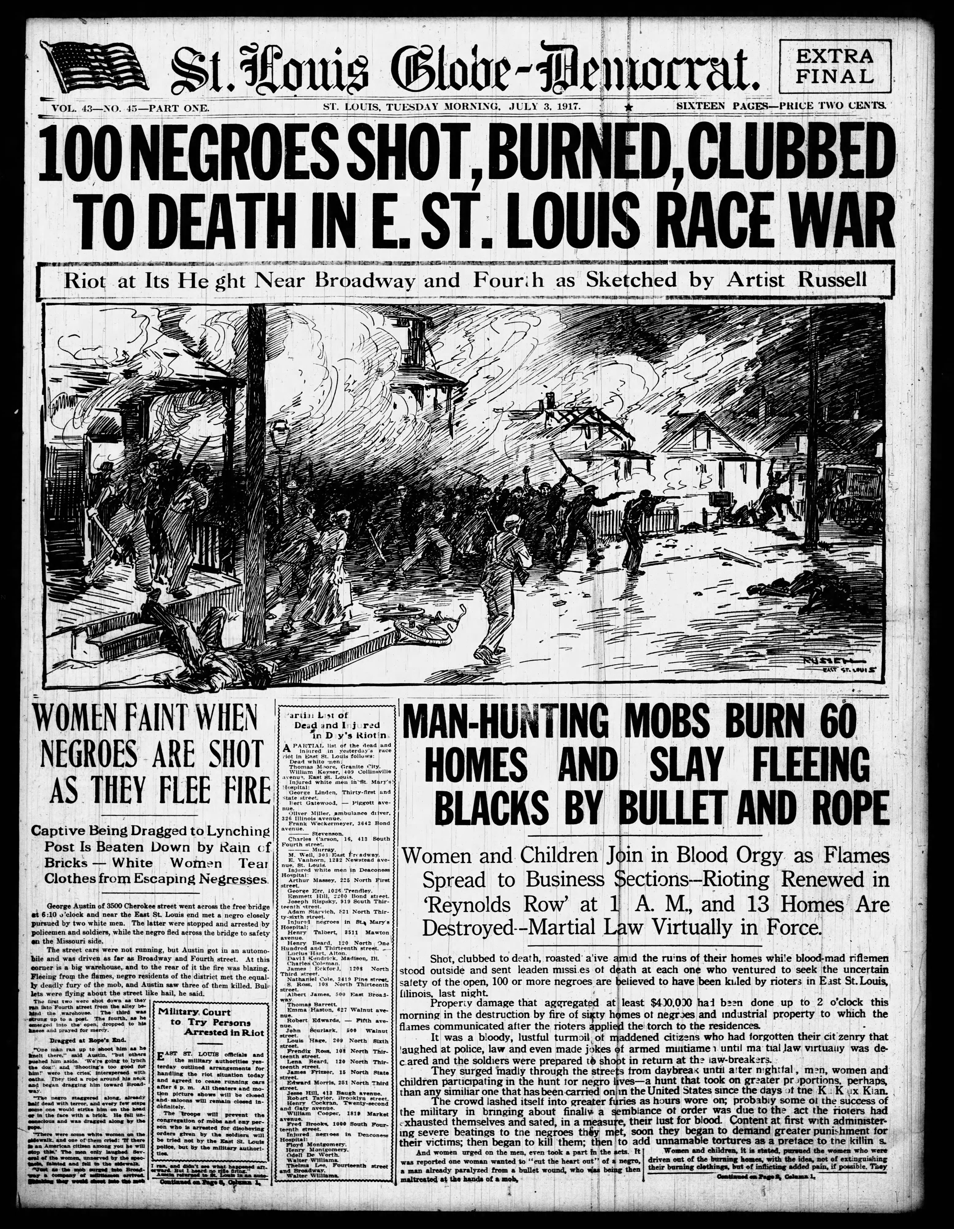 100 Negros Shot, Burned, Clubbed to Death in E. St. Louis Race War
https://www.newspapers.com/image/572142214/