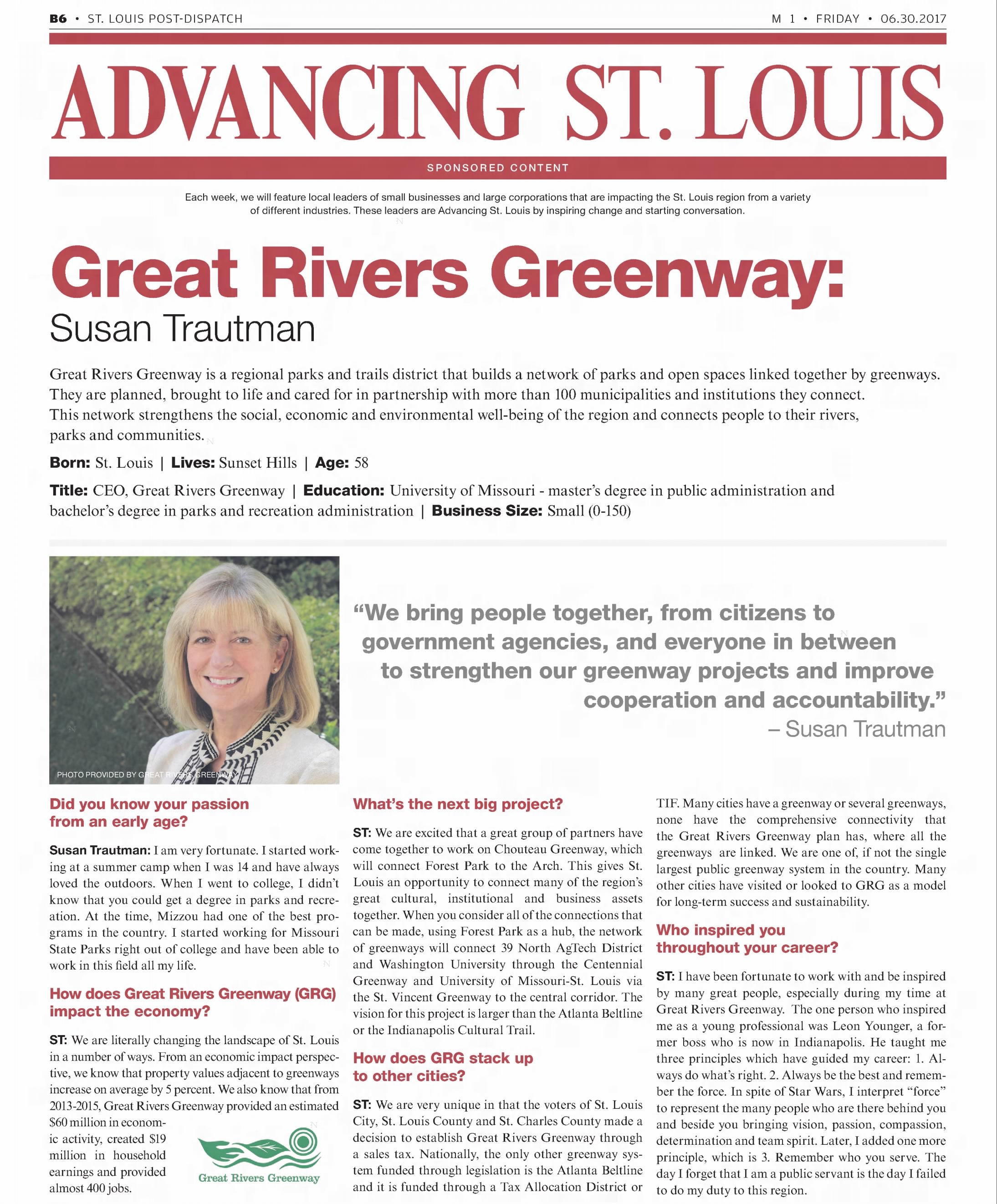 Great Rivers Greenway: Susan Trautman
https://www.newspapers.com/image/315216078/