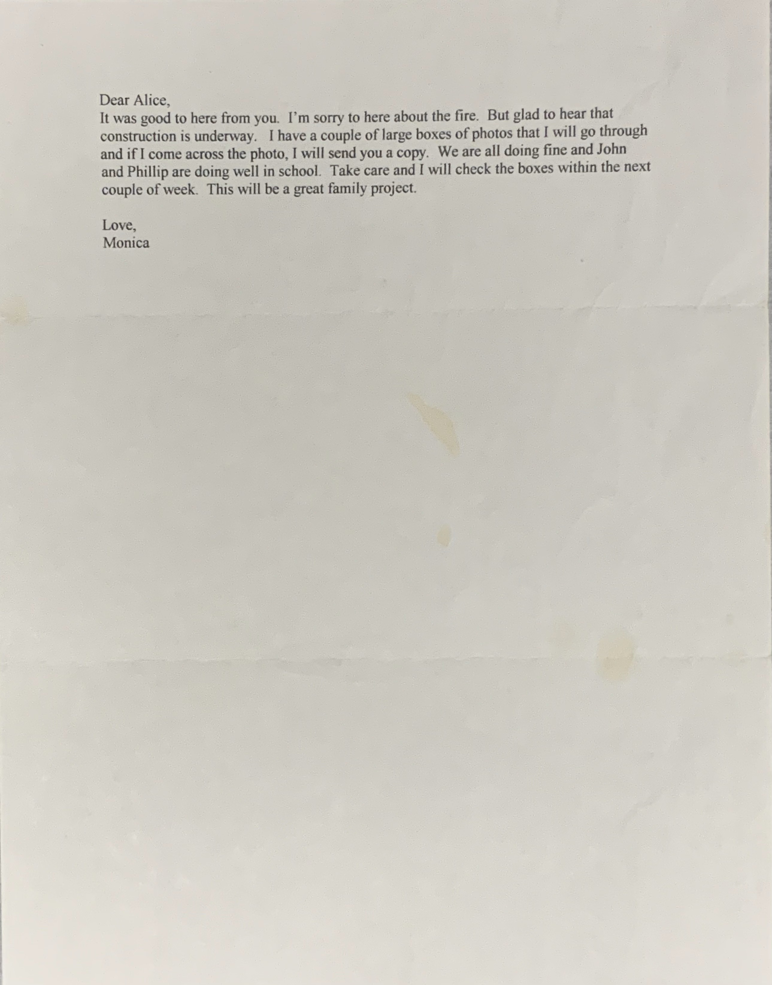 Letter From Monica
