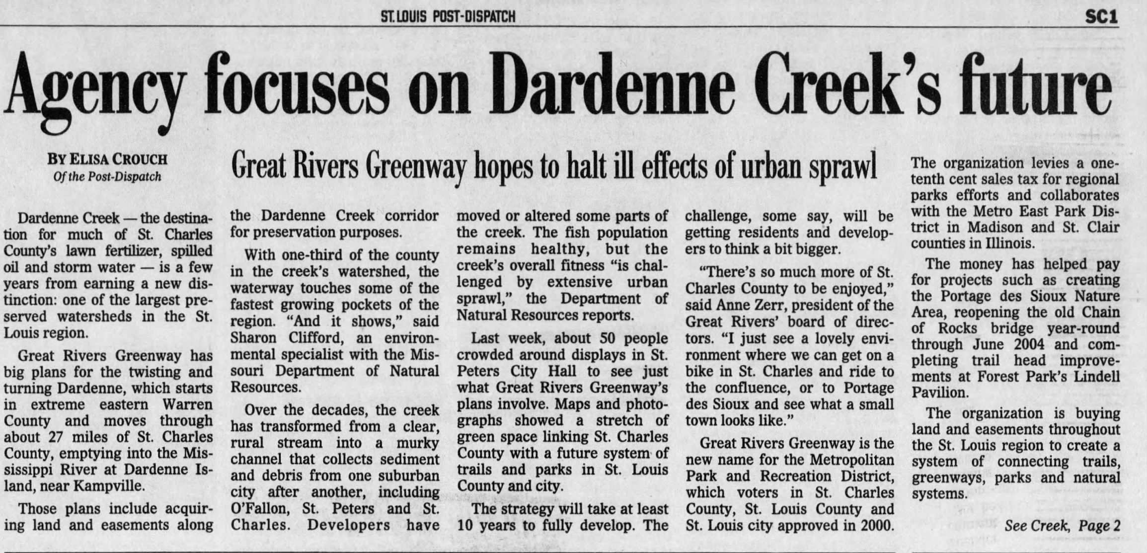 Agency focuses on Dardenne Creek's future 
https://www.newspapers.com/image/141560107/