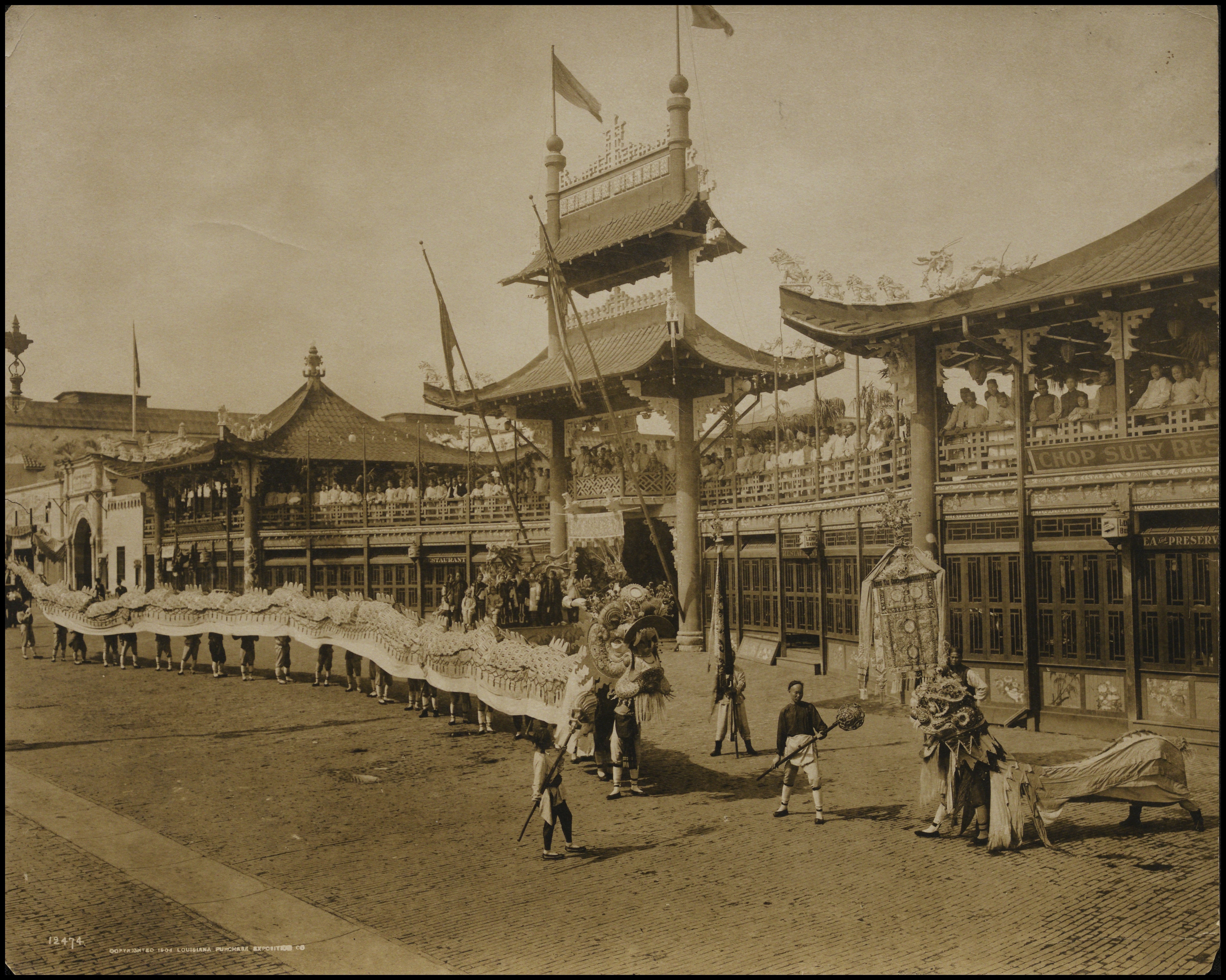 1904 World's Fair Chinese Celebration in front of Chinese Village on the Pike
