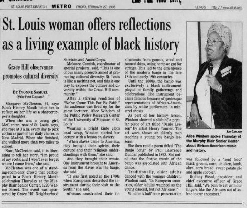 “St. Louis woman offers reflections as a living example of black history,” 1998