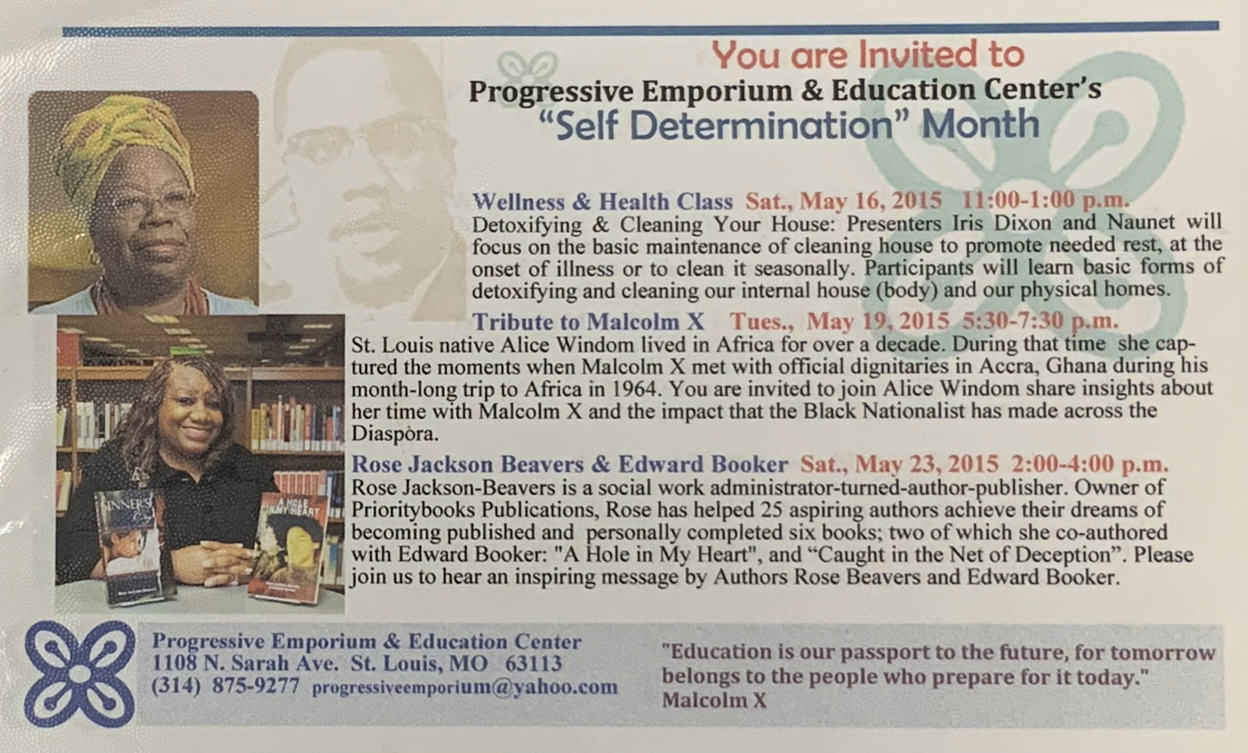 2015 community wellness and history teach-in which Alice (pictured top) participated in. From the Griot Museum of Black History, Alice Windom Collection.