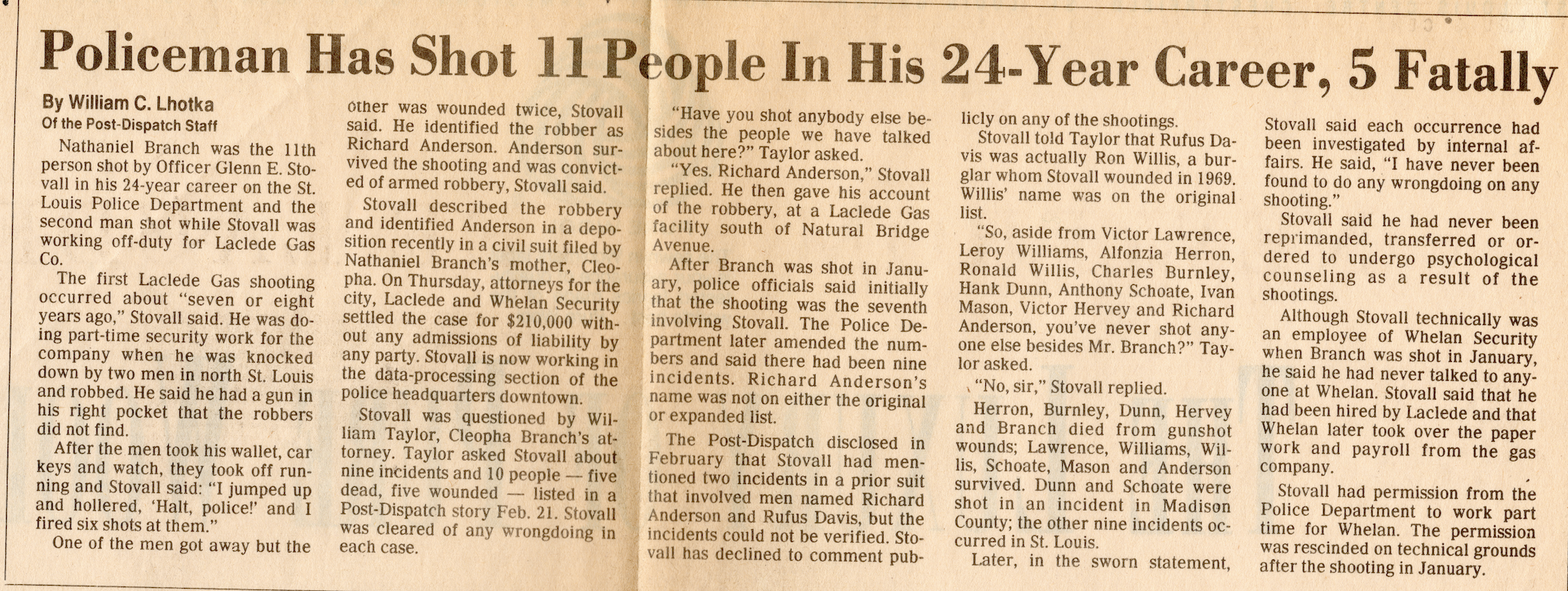 Policeman Has Shot 11 People in His 24-Year Career