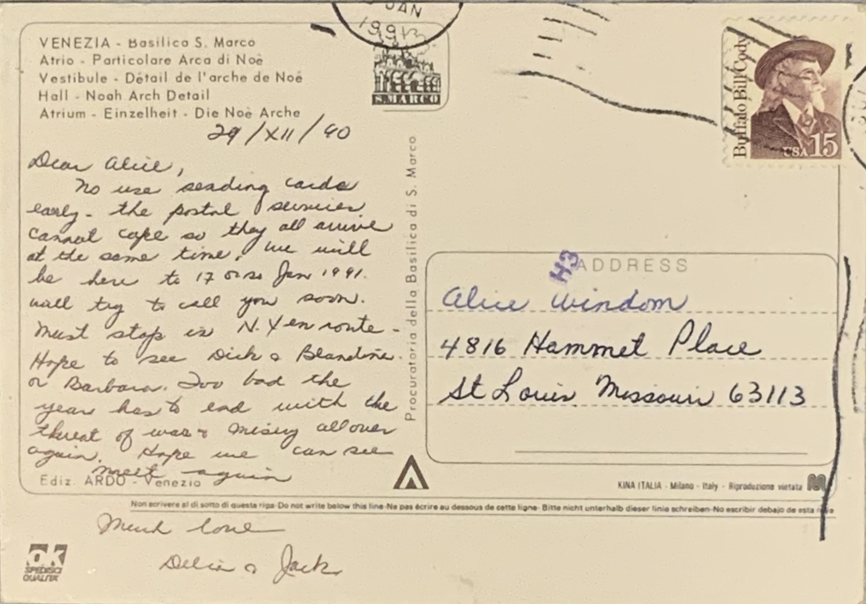 Postcard to Alice from Jack