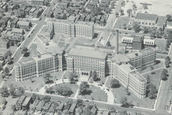 Homer G. Phillips Hospital and School of Nursing.
1940s aerial view from a publication by builder H.B. Deal.