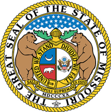 The Great Seal of Missouri
The shield is encircled by a belt inscribed with the phrase, “united we stand divided we fall,” implying that not only should Missourians work together, but Missourians should work with all other states and the federal government. Two grizzly bears on either side of the shield symbolize the state’s strength and its citizens’ bravery. The bears stand atop a scroll bearing the state motto, “salus populi suprema lex esto.” (See the state motto page for more.) Below this scroll are the Roman numerals for 1820, the year Missouri began its functions as a state.
The helmet above the shield represents state sovereignty, and the large star atop the helmet surrounded by 23 smaller stars signifies Missouri’s status as the 24th state. The cloud around the stars indicates the difficulties Missouri went through to become a state. The whole seal is enclosed by a scroll bearing the words, “The Great Seal of the State of Missouri.”
https://www.sos.mo.gov/symbol/seal