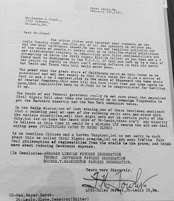 Letter Sent From a Citizen to the St. Louis Globe-Democrat,  George Cloyd, and Mayor Darst.