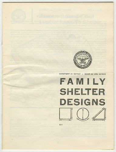 Scanned pages of a booklet titled "Family Shelter Designs."