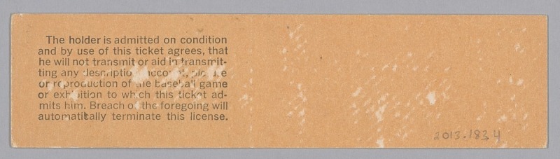 Season ticket for the St. Louis Browns baseball team-back