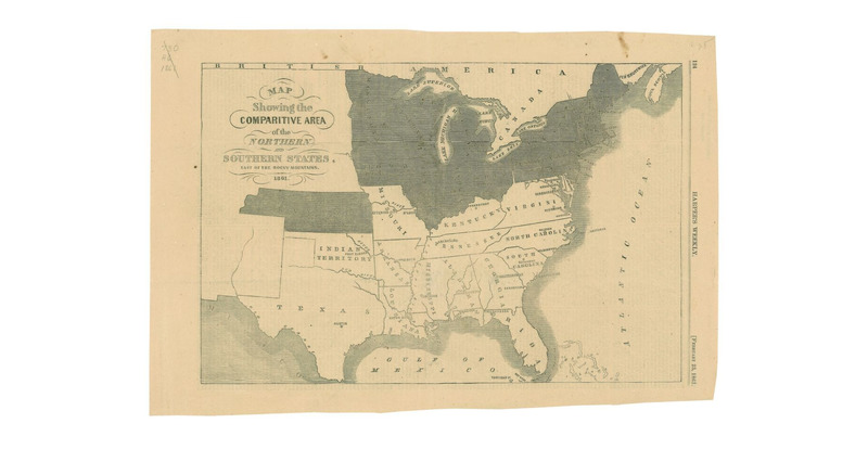 Map showing the comparative area of the northern and southern states, east of the Rocky Mountains.