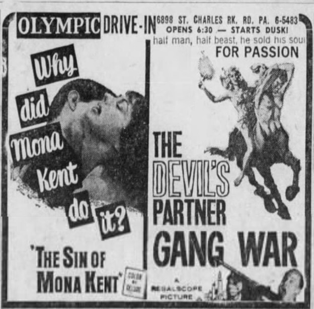 Olympic Drive-In Advertisement – October 7th, 1962