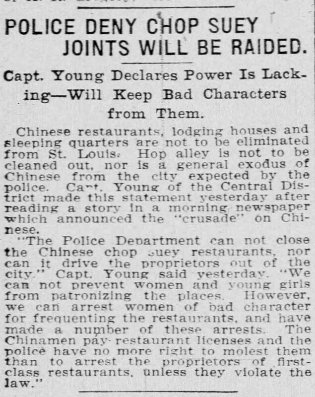 Newspaper Article: "Police Deny Chop Suey Restaurants Will be Raided"