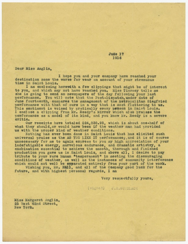 Letter to Margaret Anglin, June 1916