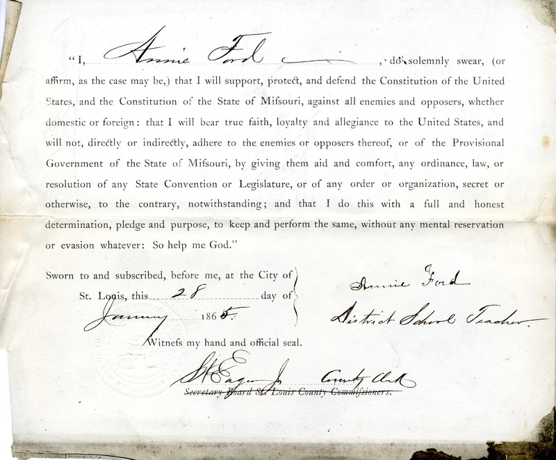 Loyalty Oath of Annie Ford of Missouri, County of St. Louis