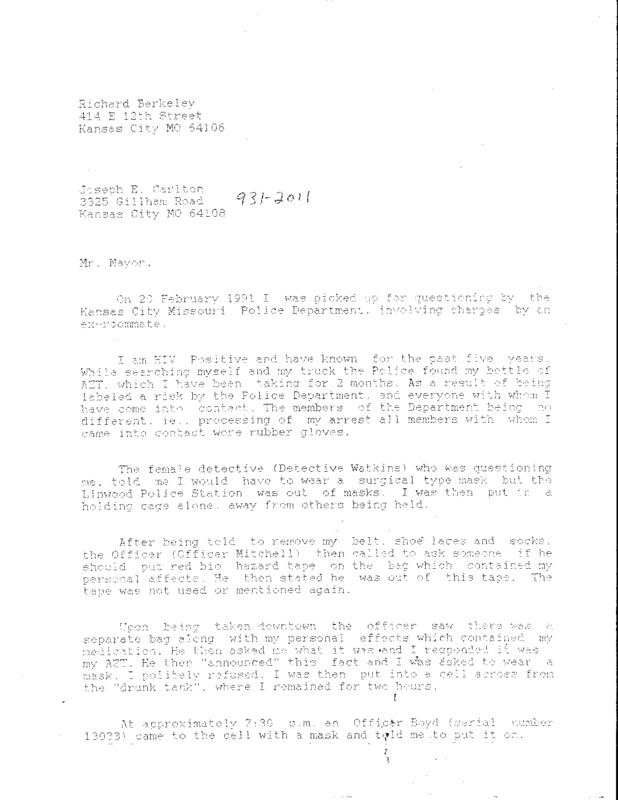 Joseph "Jody" Carlton HIV discrimination lettere