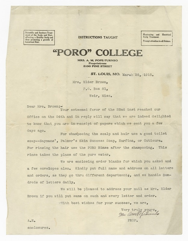 Letter to Lucille Brown from Annie Malone Pope-Turnbo