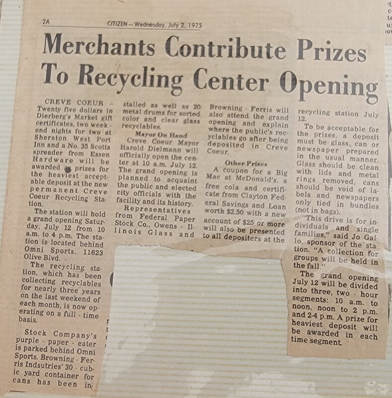 Newspaper Article: Merchants Contribute Prizes To Recycling Center Opening