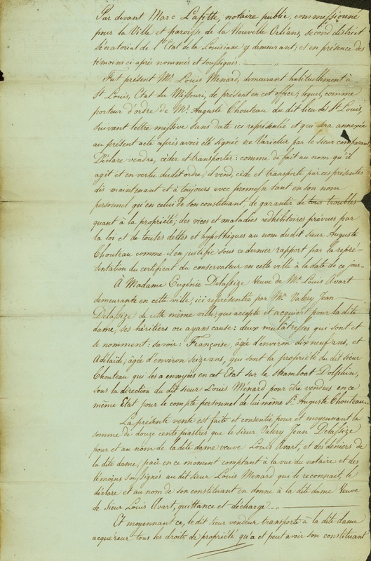 Document Signed M. Lafitte, Notary Public of the City of New Orleans, December 20, 1822