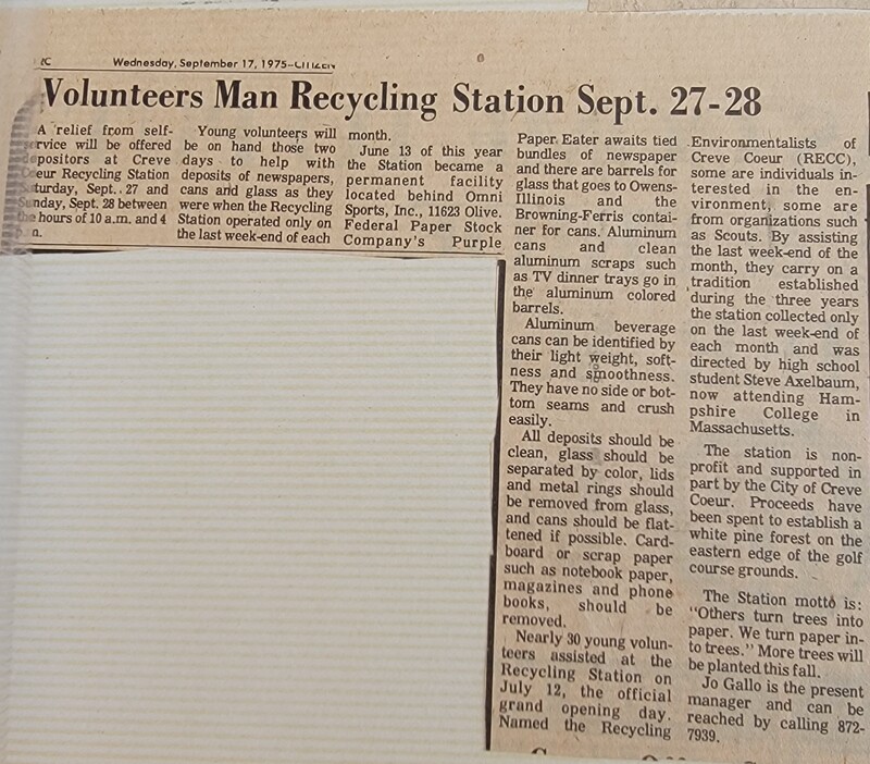 Newspaper Article: Volunteers Man Recycling Plant