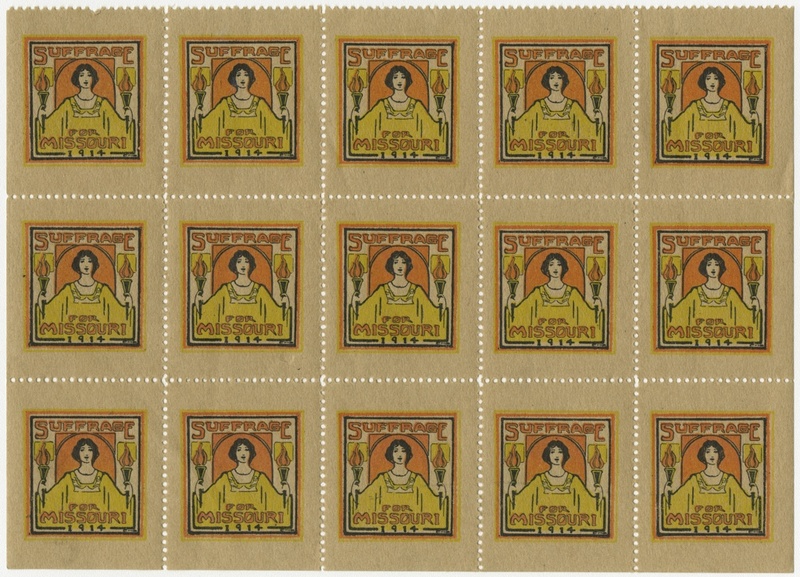 Sheet of Stamps Supporting Suffrage for Missouri, 1914