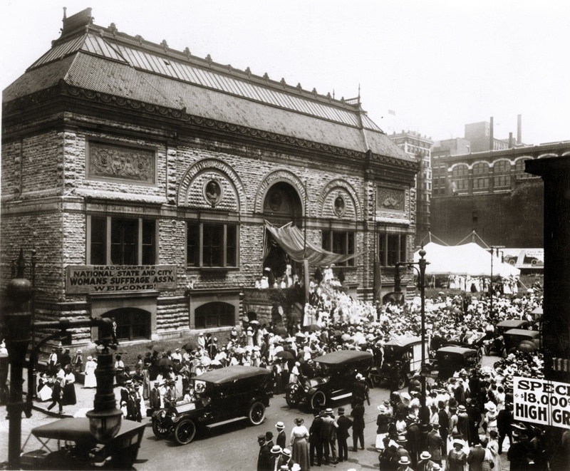 Photograph of the "Golden Lane" Demonstration for Women's Suffrage, St. Louis