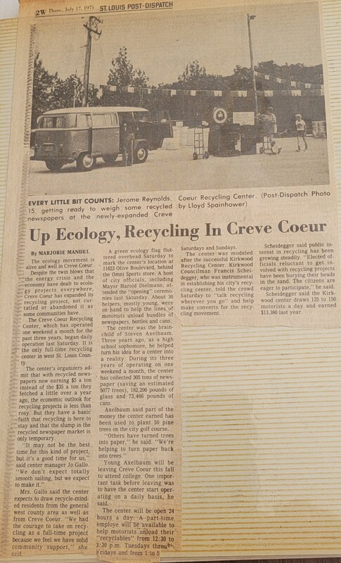 Newspaper Article: Up Ecology, Recycling In Creve Coeur
