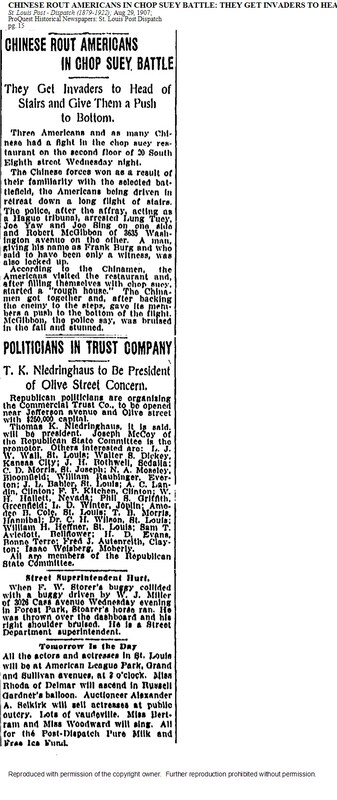 Newspaper Article: "Chinese Rout Americans in Chop Suey Battle"