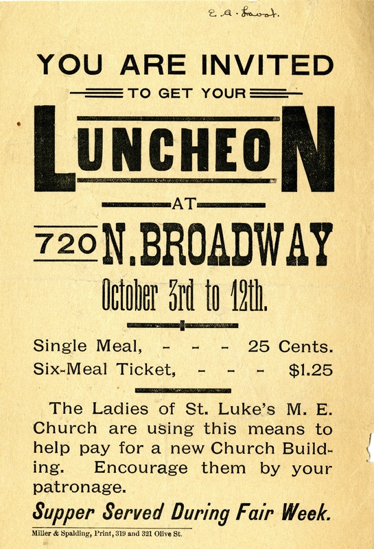 Circular Invitation to a Luncheon Held by the Ladies of St. Luke's M.E. Church