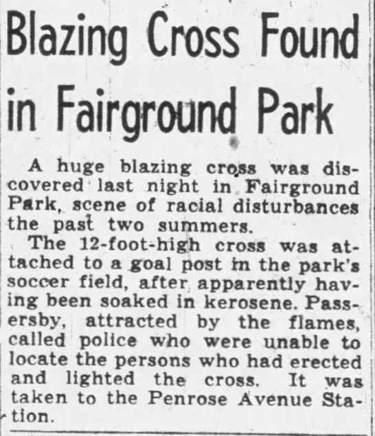 "Blazing Cross Found in Fairground Park"