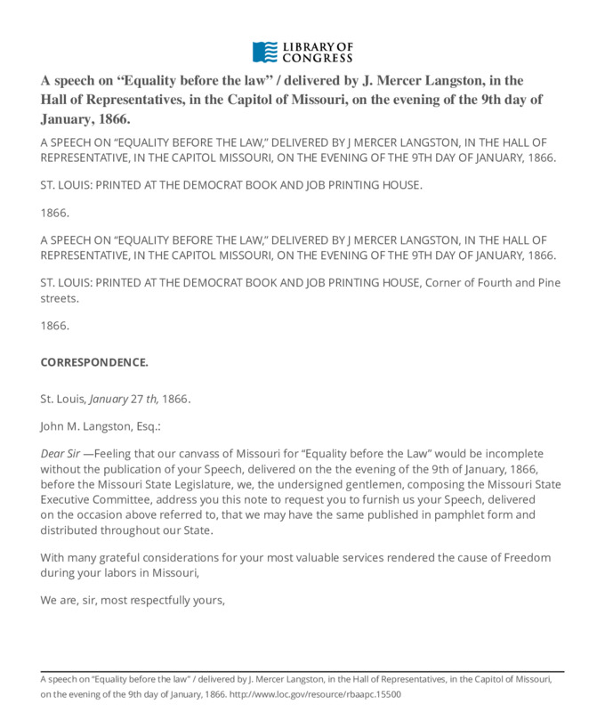 A Speech on "Equality Before the Law"