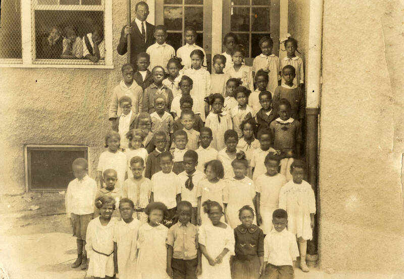 Group of Douglass School Children in Front of Doorway
