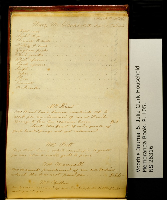 Clark Family Collection: Volume 5. Voorhis Journal No. 5, Household Memorandum Book of Memorandum Book of Julia Clark, Page 105, CA. 1820
