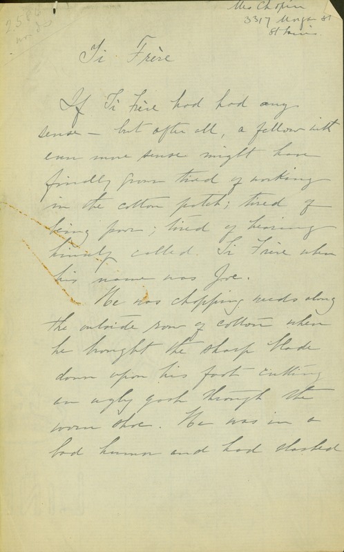 Original Ink Manuscript of Short Story, "ti Frere," By Kate Chopin, 1896