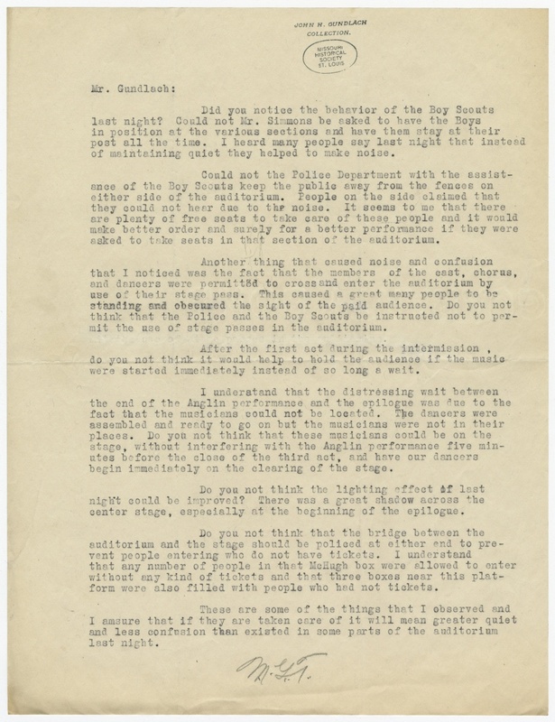 Letter to Mr. Gundlach complaining about the behavior of the Boy Scouts
