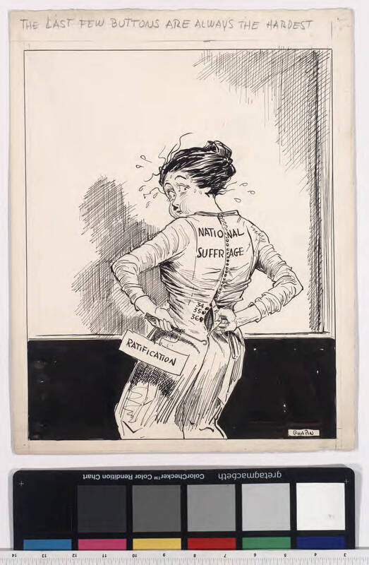 "The Last Few Buttons are Always the Hardest" Cartoon, 1919