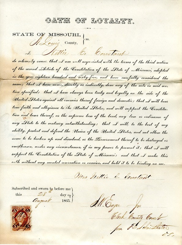 Loyalty Oath of Nettie C. Constant of Missouri, County of St. Louis
