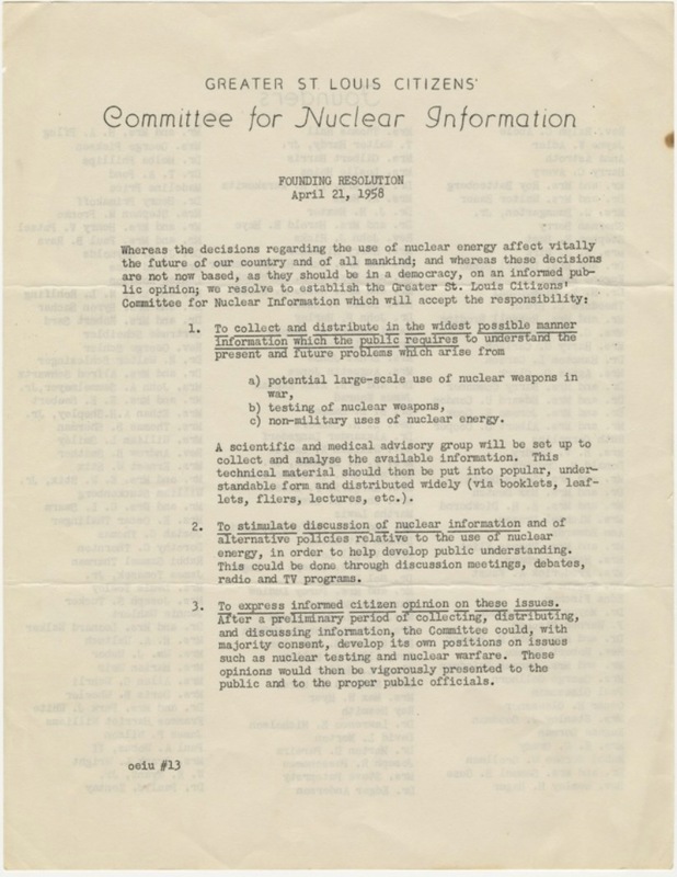 Scanned historic, typed document from the Committee for Nuclear Information.