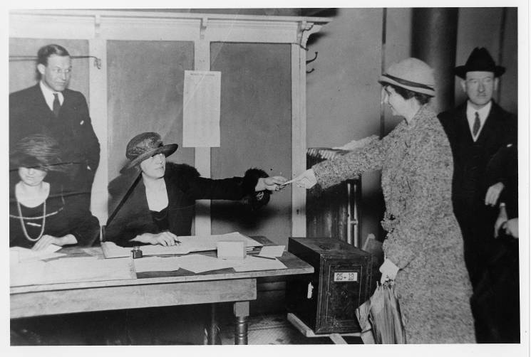 Photograph of Women Voting, Titled: "International Ladies' Garment Workers' Union"