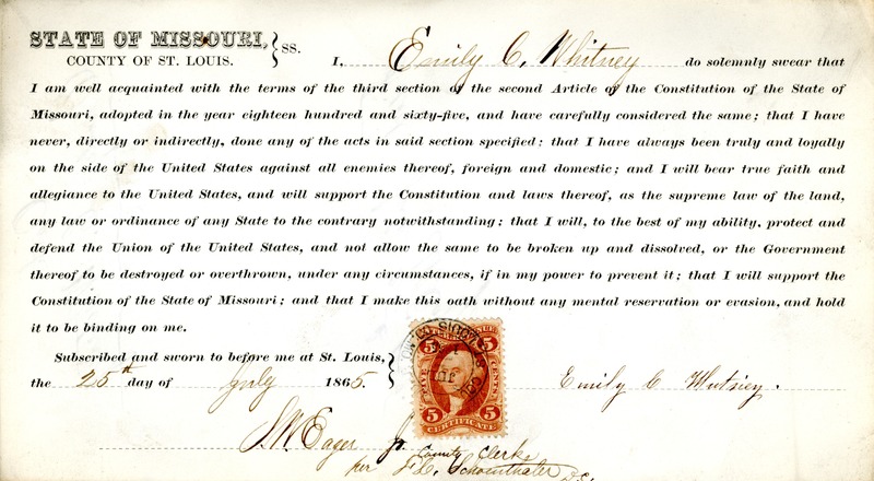 Loyalty Oath of Emily C. Whitney of Missouri, County of St. Louis