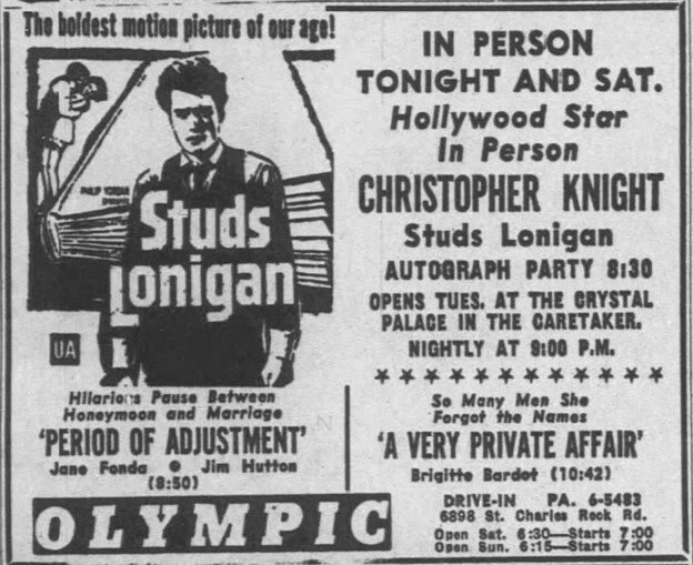 Olympic Drive-In Advertisement – April 20th, 1963