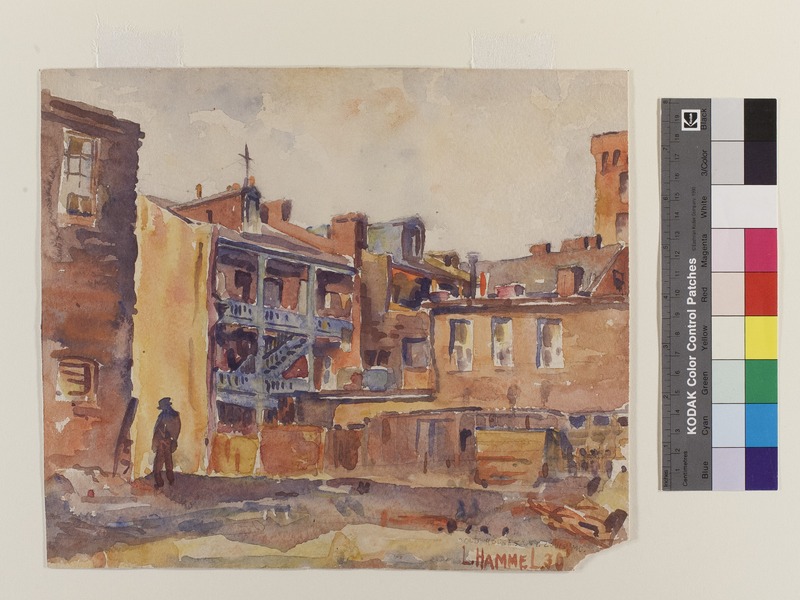 Watercolor "Old Houses" by Leland E. Hammel