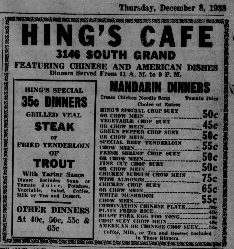 Newspaper Advertisement: "Hing's Cafe"