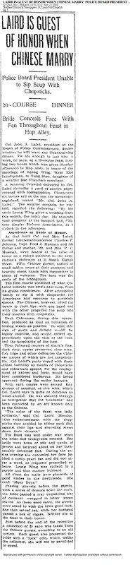 Newspaper Article: "Laird is Guest of Honor when Chinese Marry"