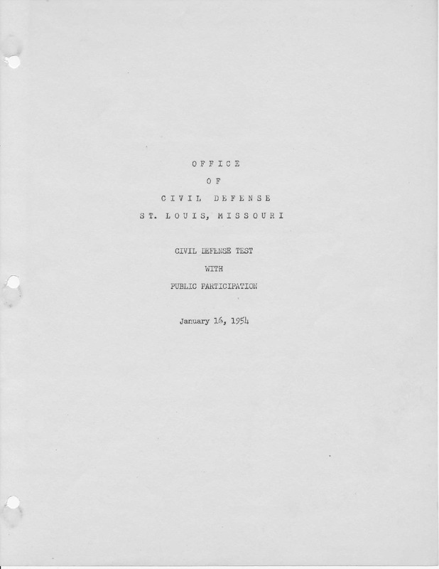 Scanned pages of a report of a civil defense test with public participation.
